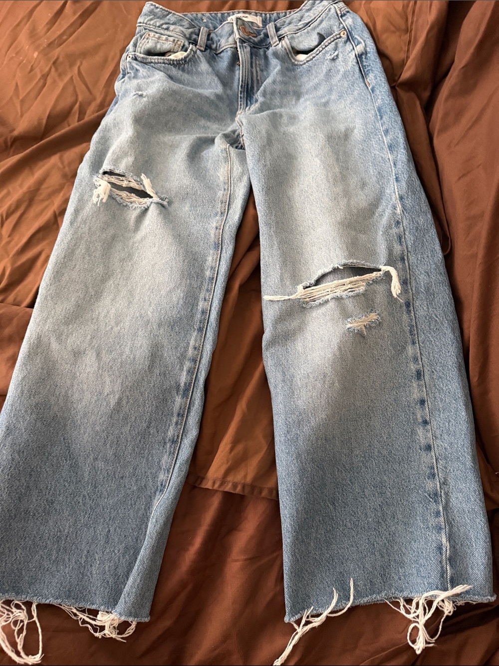 Garage Light Blue Straight Jeans with Distressed Knees